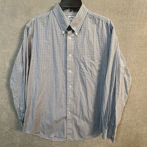 Brooks Brothers SZ L Men’s Button Down, Regent Fit, Blue/Green Check Long Sleeve